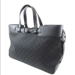 Gucci Black GG Canvas and Leather Tote Bag